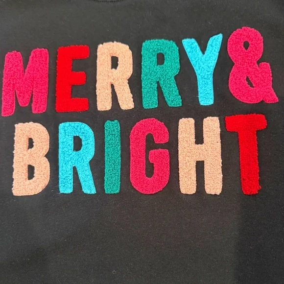 Women’s Black Sweatshirt with 'Merry & Bright' Text, size Large, Royce Brand - Picture 2 of 4